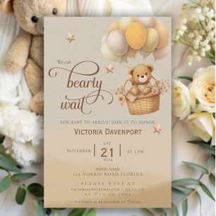 Teddy Bear Balloon Boy Baby Shower early wait Invitation