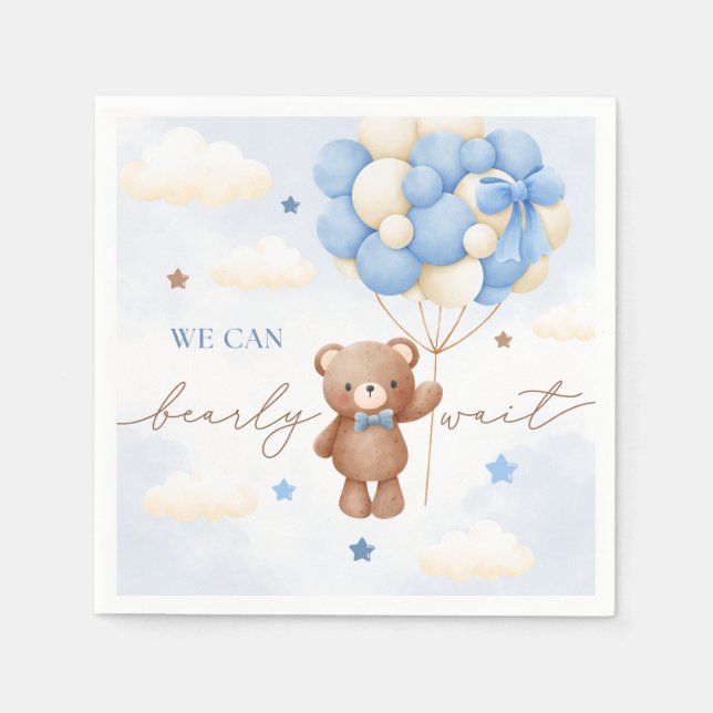 Teddy Bear Balloon Boy Baby Shower Napkins (Front)