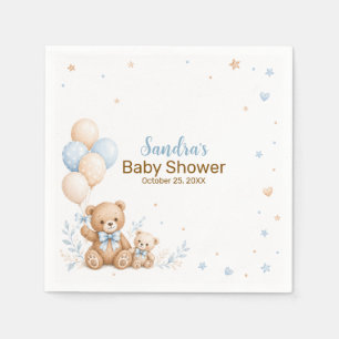Teddy Bear Balloon Boy Baby Shower Paper Napkin