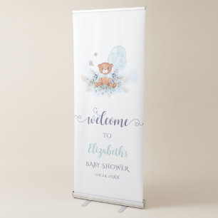 Teddy Bear Balloon Boy Baby Shower Welcome Retractable Banner