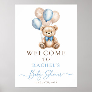 Teddy Bear Balloon Boy Baby Shower Welcome Sign