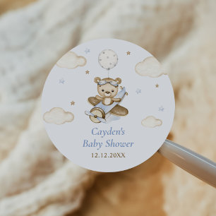 Teddy Bear Balloon Boy Bearly Wait Baby Shower Classic Round Sticker