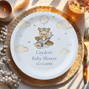 Teddy Bear Balloon Boy Bearly Wait Baby Shower Paper Plate