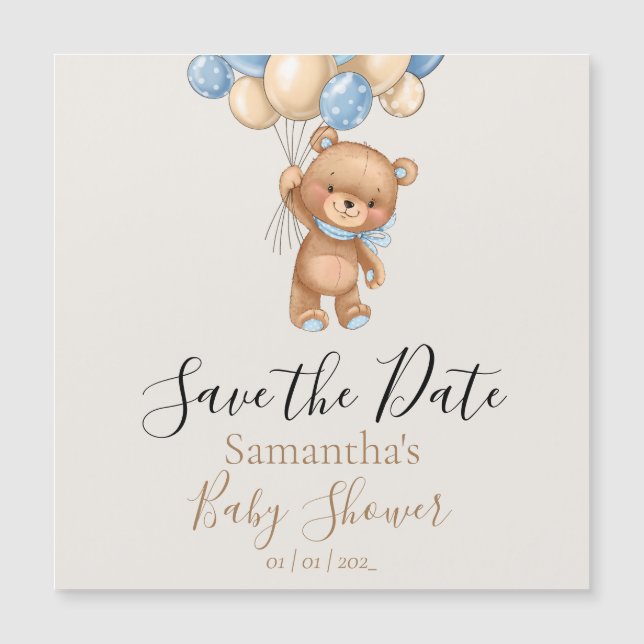 Teddy Bear Balloon Brown Baby Shower Save the Date (Front)
