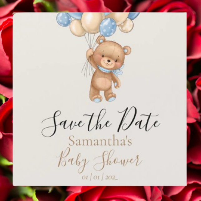 Teddy Bear Balloon Brown Baby Shower Save the Date (Celebrate your little one with our adorable teddy bear balloon brown baby shower save the date)