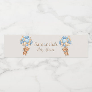 Teddy Bear Balloon Brown baby shower Water Bottle Label