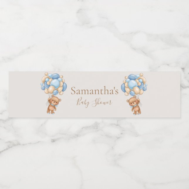 Teddy Bear Balloon Brown baby shower  Water Bottle Label (Single Label)