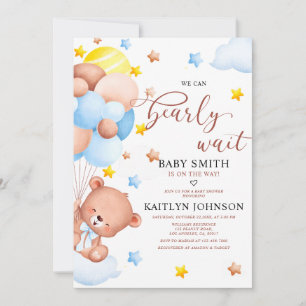Teddy Bear Balloon Clouds Baby Sprinkle Invitation