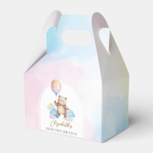 Teddy Bear Balloon Clouds Beary First Birthday Favour Box