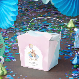 Teddy Bear Balloon Clouds Beary First Birthday Favour Box