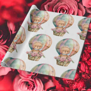 Teddy Bear Balloon  Cute Wrapping Paper