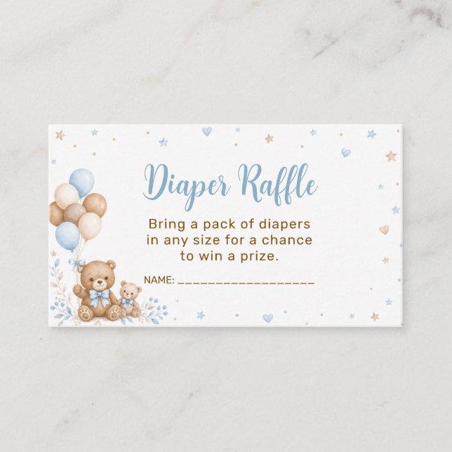 Teddy Bear Balloon Diaper Raffle Enclosure Card (Front)
