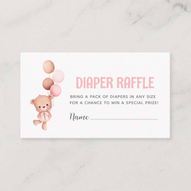 Teddy Bear Balloon Diaper Raffle Enclosure Card (Front)