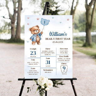 Teddy Bear Balloon First Birthday Milestone Sign