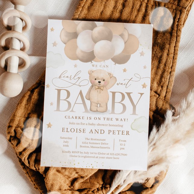 Teddy Bear Balloon Gender Neutral Baby Shower  Invitation (Creator Uploaded)