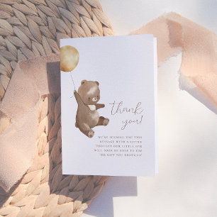 Teddy Bear Balloon Gender Neutral Baby Shower Thank You Card