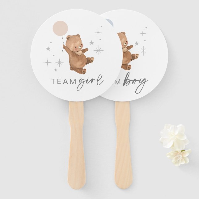 Teddy Bear Balloon Gender Reveal - Voting Fan (Front and Back)