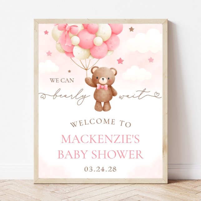 Teddy Bear Balloon Girl Baby Shower Welcome Sign (Creator Uploaded)
