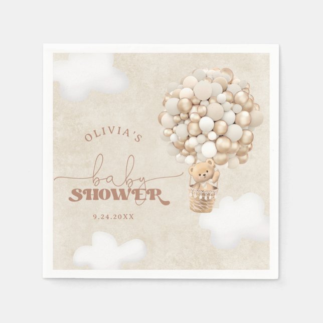 Teddy Bear Balloon Neutral Baby Shower Napkins (Front)