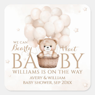 Teddy Bear Balloon Neutral Baby Shower  Square Sticker