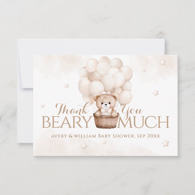 Teddy Bear Balloon Neutral Baby Shower  Thank You Card (Front)