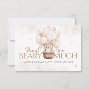 Teddy Bear Balloon Neutral Baby Shower  Thank You Card