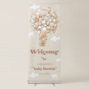 Teddy Bear Balloon Neutral Baby Shower Welcome Retractable Banner