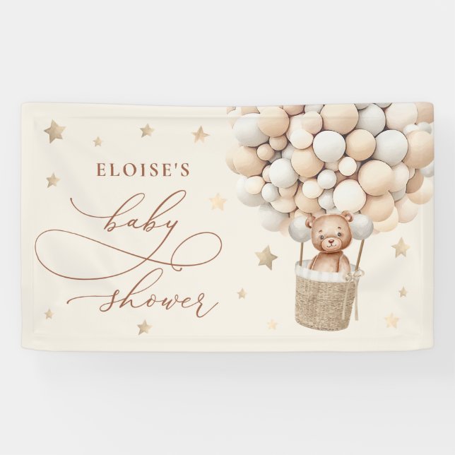 Teddy Bear Balloon Neutral Bearly Wait Baby Shower Banner (Horizontal)