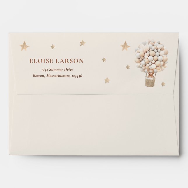 Teddy Bear Balloon Neutral Bearly Wait Baby Shower Envelope (Back (Top Flap))