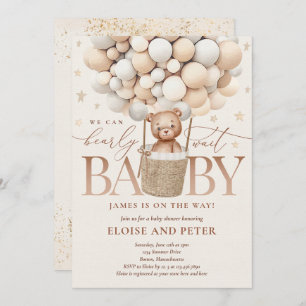 Teddy Bear Balloon Neutral Bearly Wait Baby Shower Invitation
