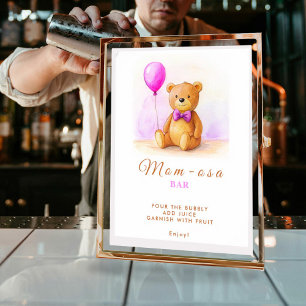 Teddy Bear Balloon Pastel Pink Brown Baby Shower Poster