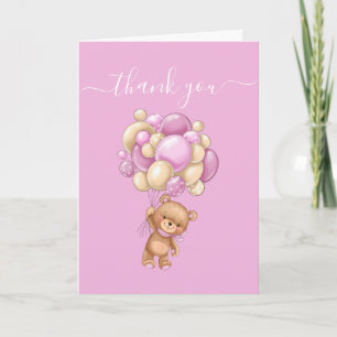 Teddy Bear Balloon Pink God Parents Thankful  Card