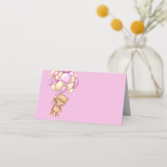 Teddy Bear Balloon Pink Place Card (Back)