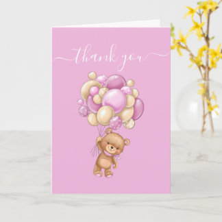 Teddy Bear Balloon PINK Thank You Card