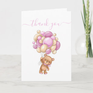Teddy Bear Balloon Pink White God Parents Thankful Card