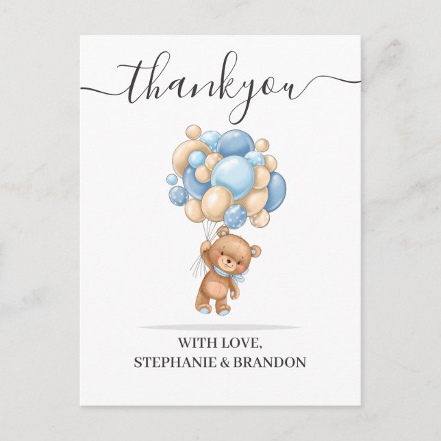 Teddy Bear Balloon Thank You  Card (Front)