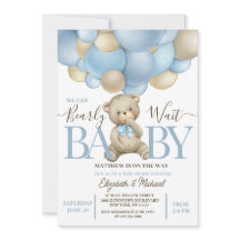 Teddy Bear Balloon Theme Baby Shower Invitation