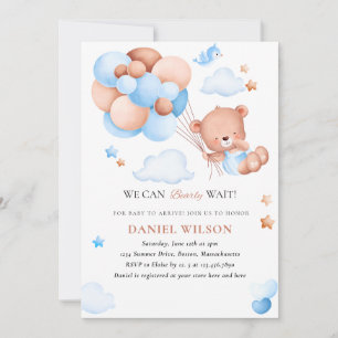 Teddy Bear Balloon We Can Bearly Wait Baby Shower Invitation