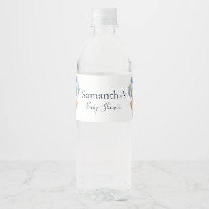 Teddy Bear Balloon White Blue baby shower Water Bottle Label