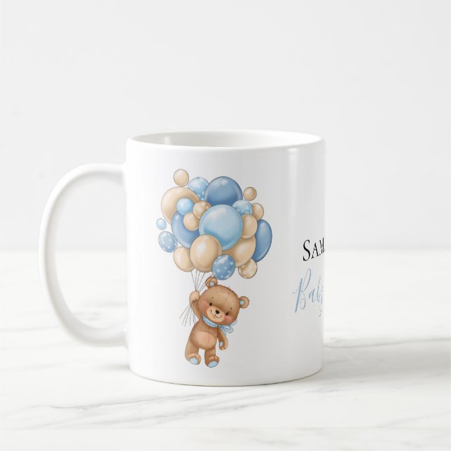 Teddy Bear Balloon White Blue  Coffee Mug (Left)