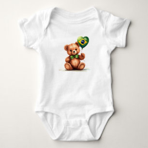 teddy bear & balloon with the Brazilian flag. Baby Bodysuit