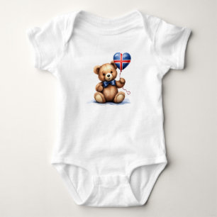 teddy bear & balloon with the Icelandic flag. Baby Bodysuit