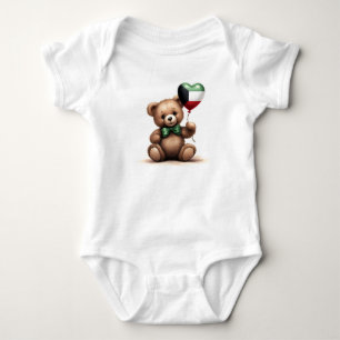 teddy bear & balloon with the Kuwaiti flag. Baby Bodysuit