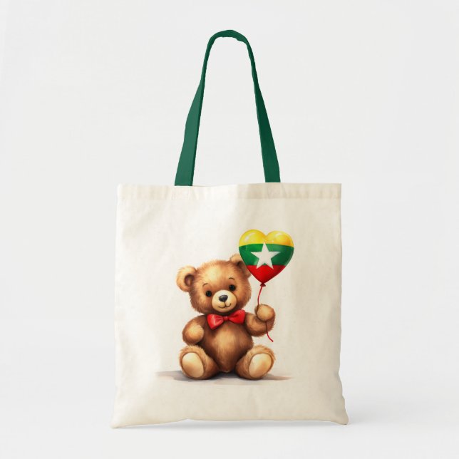 teddy bear & balloon with the Myanmar flag. Tote Bag (Front)