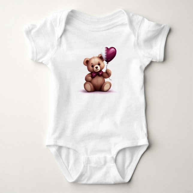 teddy bear & balloon with the Qatari flag. Baby Bodysuit (Front)