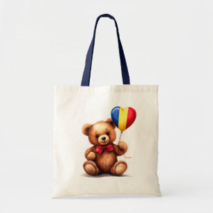 teddy bear & balloon with the Romanian flag. Tote Bag