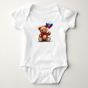teddy bear & balloon with the Russian flag. Baby Bodysuit