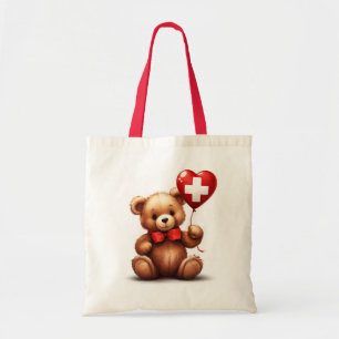 teddy bear & balloon with the Swiss flag. Tote Bag