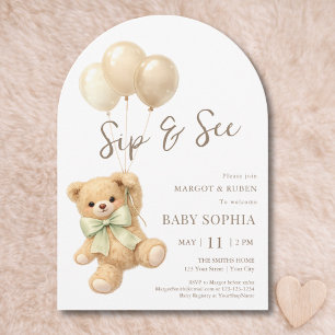 Teddy Bear Balloons Arch Sip and See Invitation