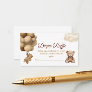 Teddy Bear Balloons Baby Shower Diaper Raffle Enclosure Card